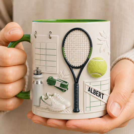 Personalized Tennis Coffee Mug 3D Effect  – Custom Name Gift for Tennis Players & Tennis Lovers