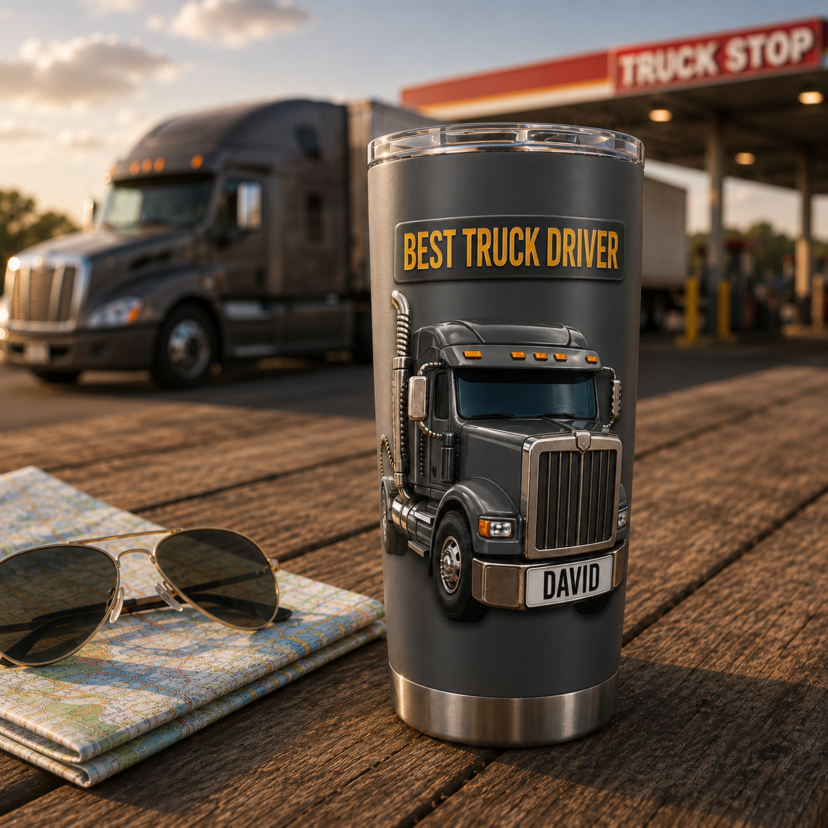 Personalized Best 3D Truck Driver 20oz Stainless Steel Tumbler, Custom Truck Driver Travel Mug, Gift for Trucker, Trucking Gift for Dad, Husband
