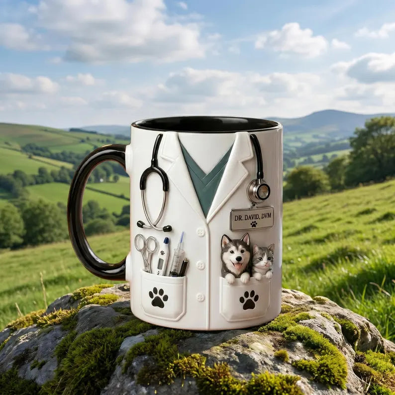 Personalized Veterinarian Mug with Dog and Cat, Custom Vet Doctor Ceramic Coffee Cup, Gift for Veterinarian Vet Tech Animal Lover
