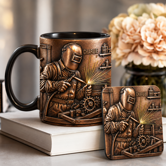 Strongest Welder Personalized 3D Effect Accent Mug, Custom Welder Coffee Mug with Name, Welding Gift for Dad, Welder Appreciation Gift, Ceramic Two-Tone Mug