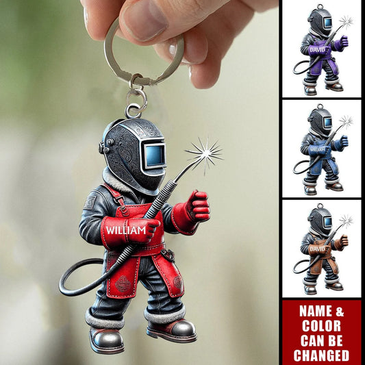 Personalized Welder 3D Effect Keychain with Name, Custom Welding Worker Acrylic Key Ring, Gift for Welder Husband Dad Boyfriend