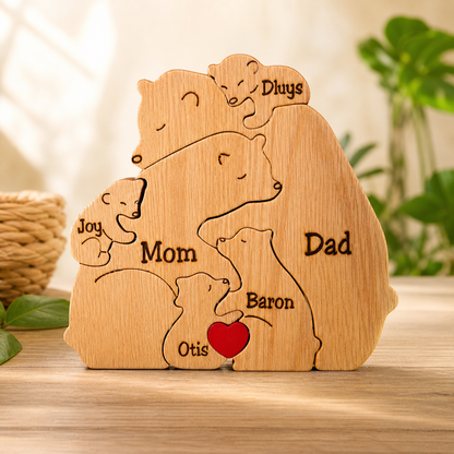 Personalisiertes Holzbärenfamilien-Puzzle, individuelles Namensgeschenk für die Familie