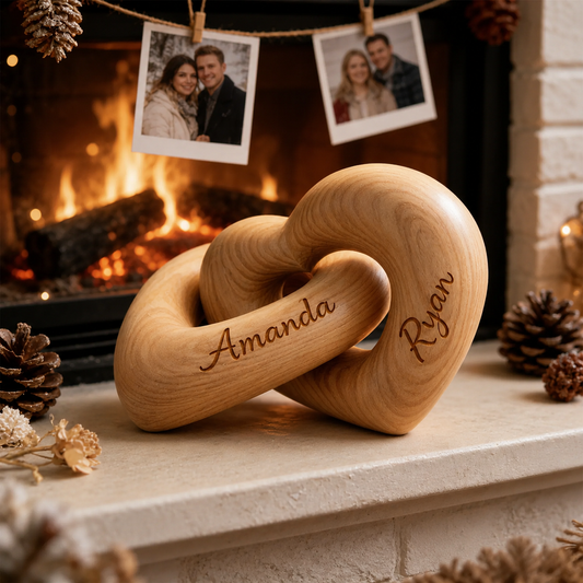 Personalized Infinity Heart Sculpture, Custom Wooden Couple Heart, Engraved Name Love Sculpture, Anniversary Gift for Couples, Romantic Home Decor