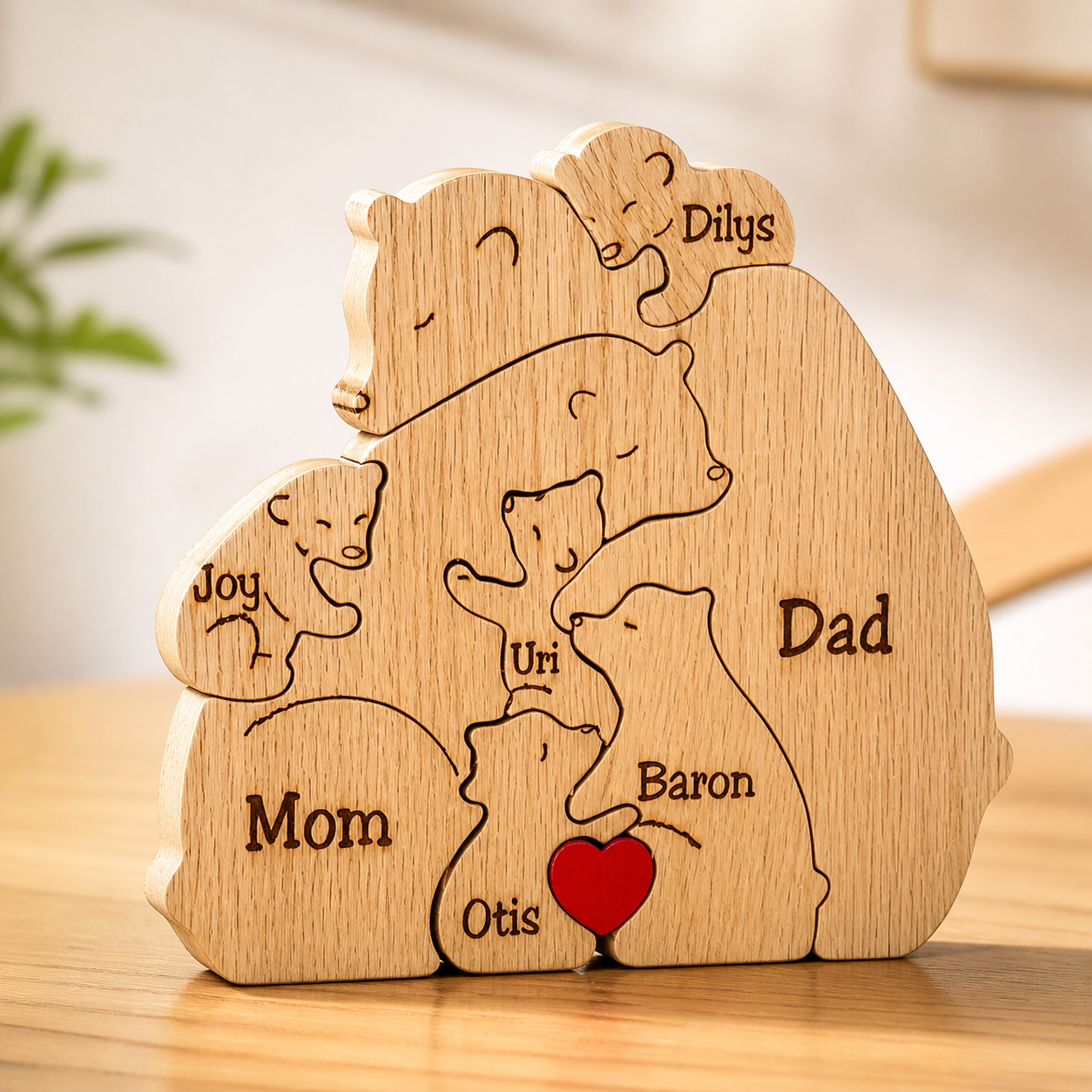 Personalisiertes Holzbärenfamilien-Puzzle, individuelles Namensgeschenk für die Familie