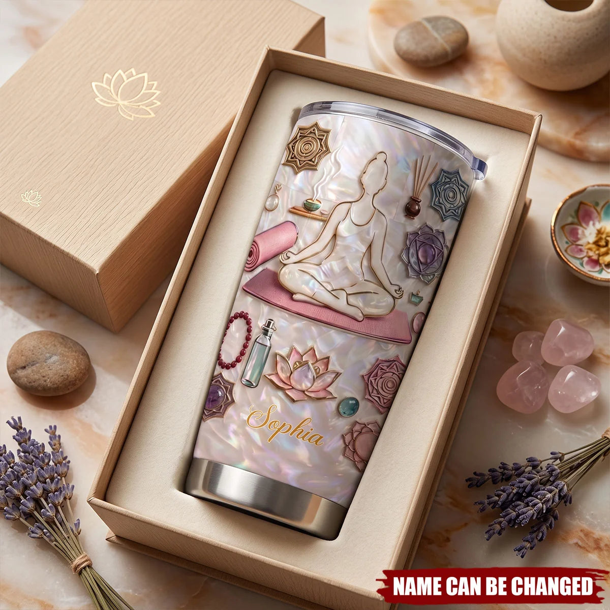 Personalized Yoga Tumbler with Name, Inner Peace Woman 20oz 30oz Stainless Steel Insulated Cup, Gift for Yoga Lover Women Yogi Instructor