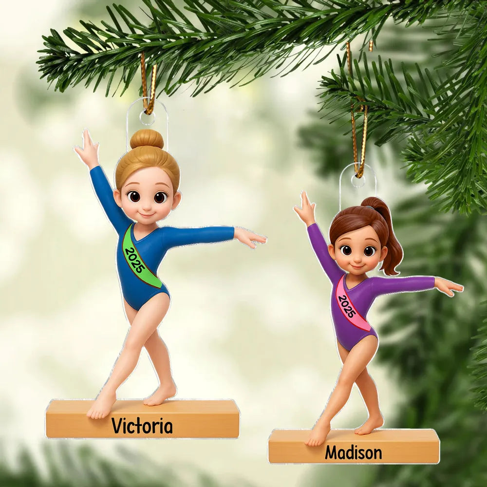 Personalized Gymnastics Girl Christmas Ornament with Name & Year, 3D Effect Acrylic Keepsake, Gift for Daughter Granddaughter Gymnast