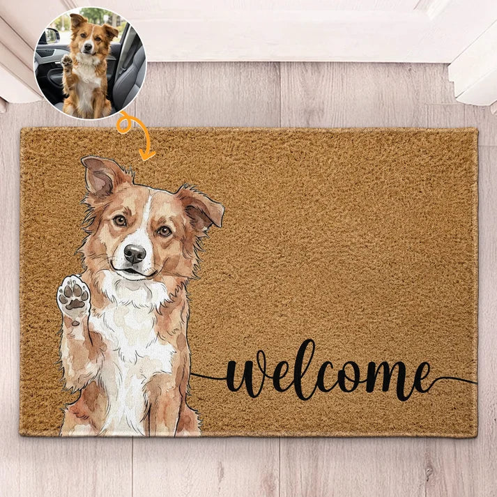 Personalized Pet Portrait Welcome Mat, Custom Watercolor Dog Cat Photo Doormat, Welcome Home Gift for Pet Lovers