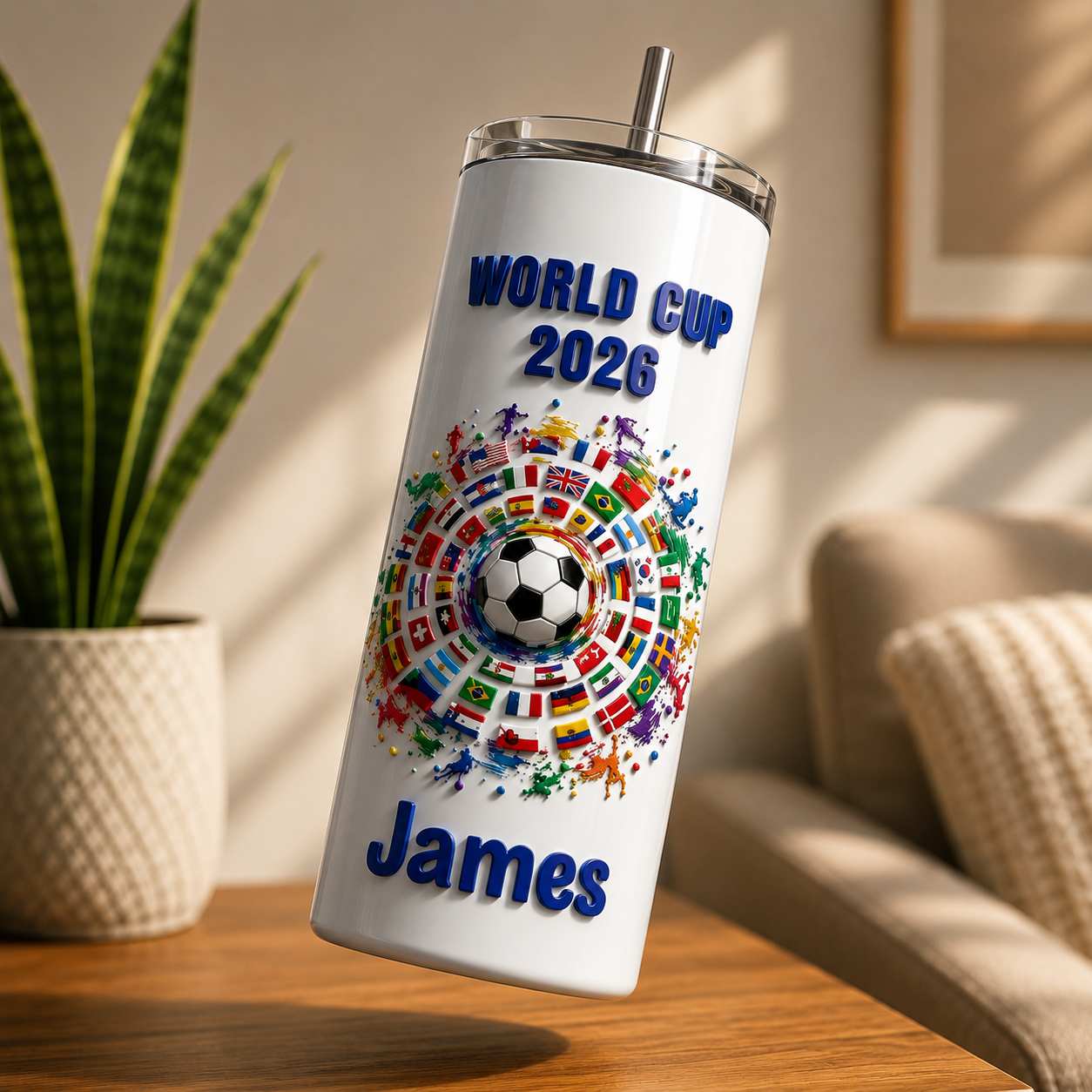 Personalized Football Fan Tumbler 3D Effect – Custom Name Soccer Gift Inspired by World Cup 2026