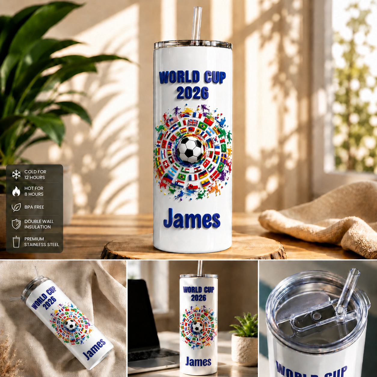Personalized Football Fan Tumbler 3D Effect – Custom Name Soccer Gift Inspired by World Cup 2026