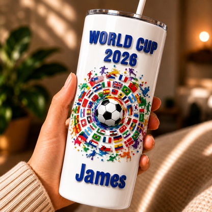 Personalized Football Fan Tumbler 3D Effect – Custom Name Soccer Gift Inspired by World Cup 2026
