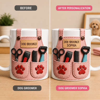 Personalized Dog Groomer Mug 3D Effect – Custom Name Gift for Pet Groomers & Dog Lovers
