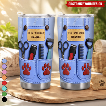 Personalized Dog Groomer Tumbler 3D Effect – Custom Name Gift for Pet Groomers & Dog Lovers