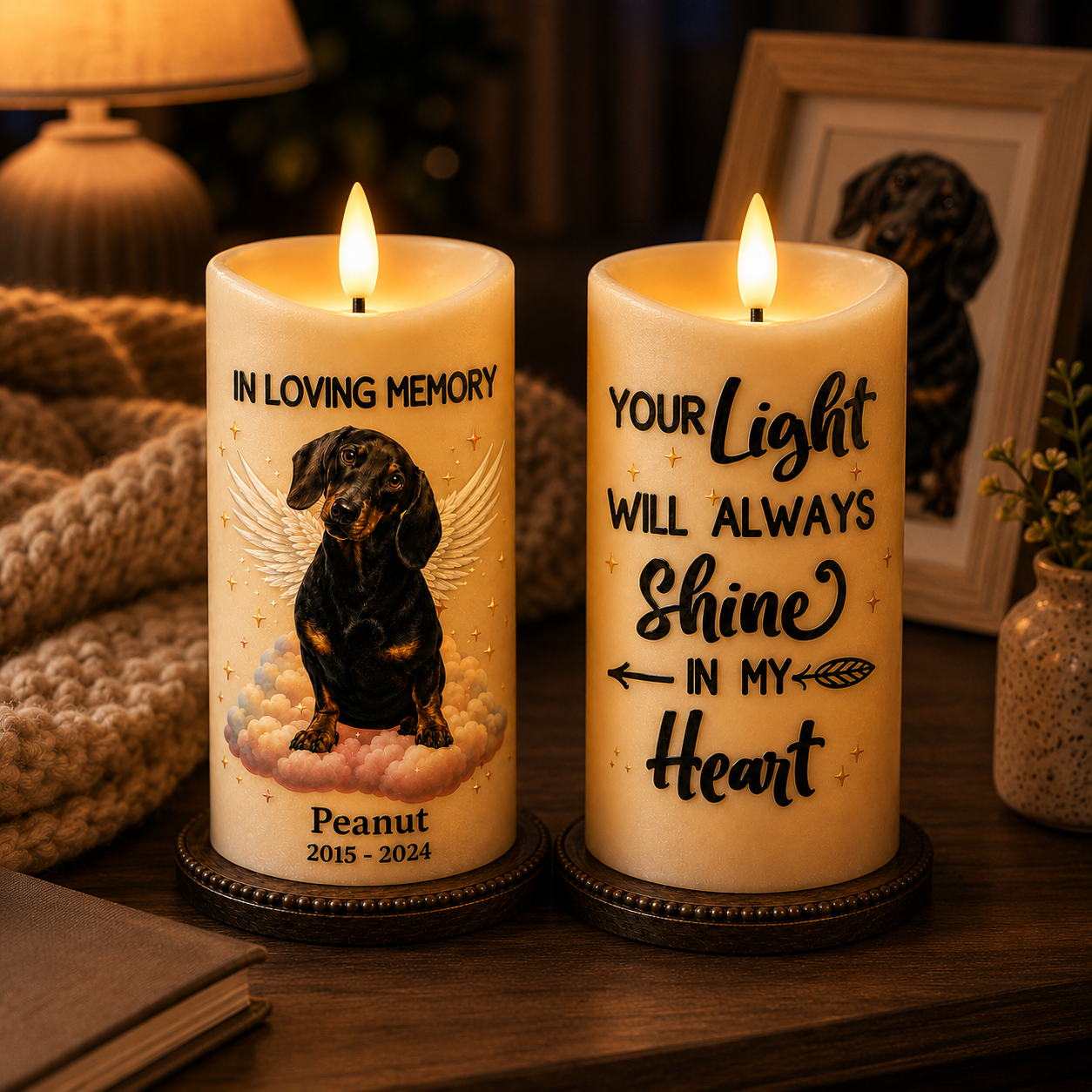 Your Light Will Always Shine In My Heart Pet Memorial Candle – Personalized Photo Flameless LED Candle