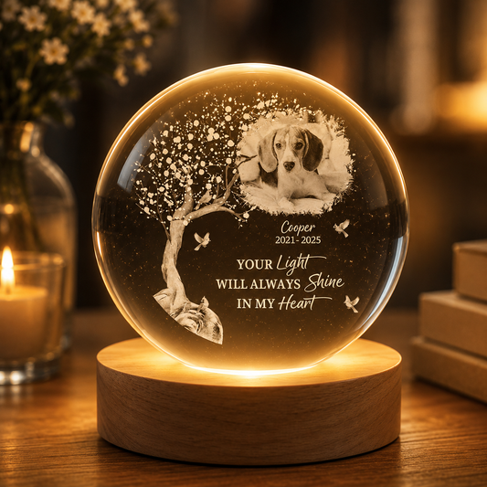 Personalized Pet Memorial Crystal Ball Lamp – Custom Photo Keepsake