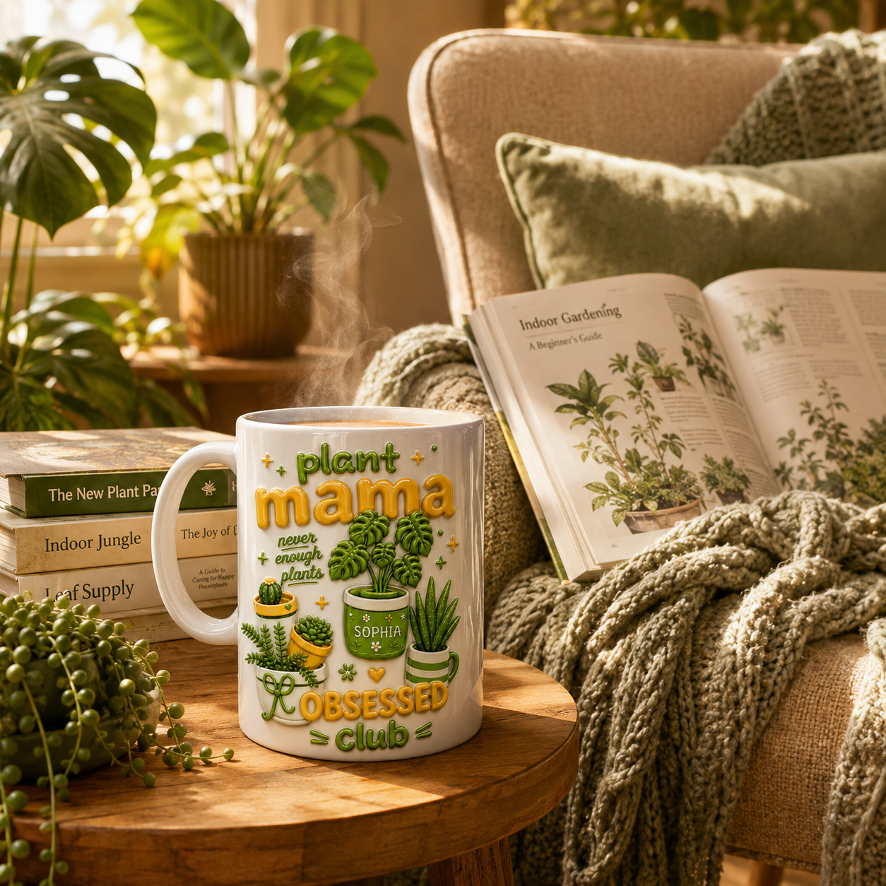 Personalized Plant Mama Ceramic Mug 3D Effect with Custom Name, 3D Gardening Coffee Cup Gift for Plant Lovers, Moms, Gardeners