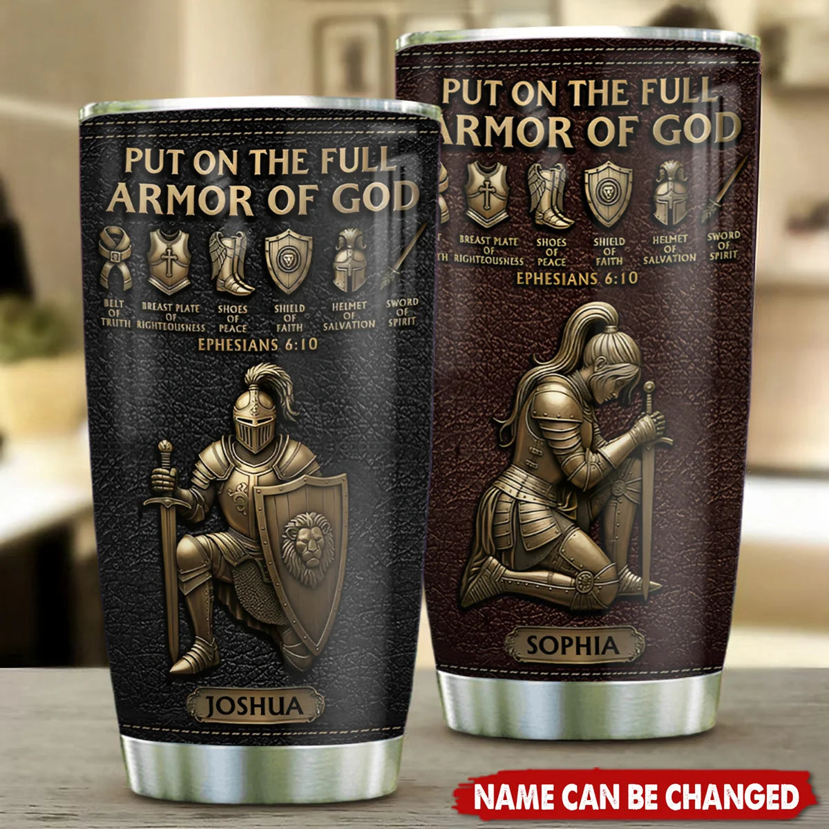 Personalized Christian Tumbler with Name, Put On The Full Armor Of God 20oz 30oz Stainless Steel Cup, Faith Gift for Men Women