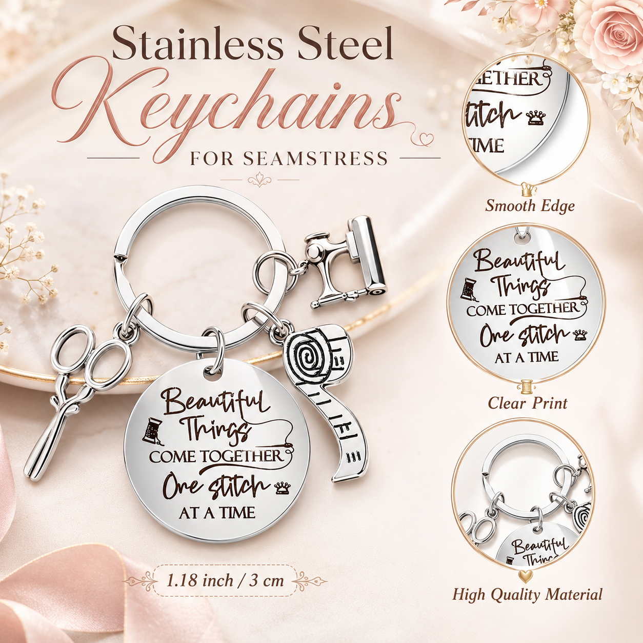 3-teiliges Nähgeschenkset für Frauen – Tasse, Kosmetiktasche & Schlüsselanhänger