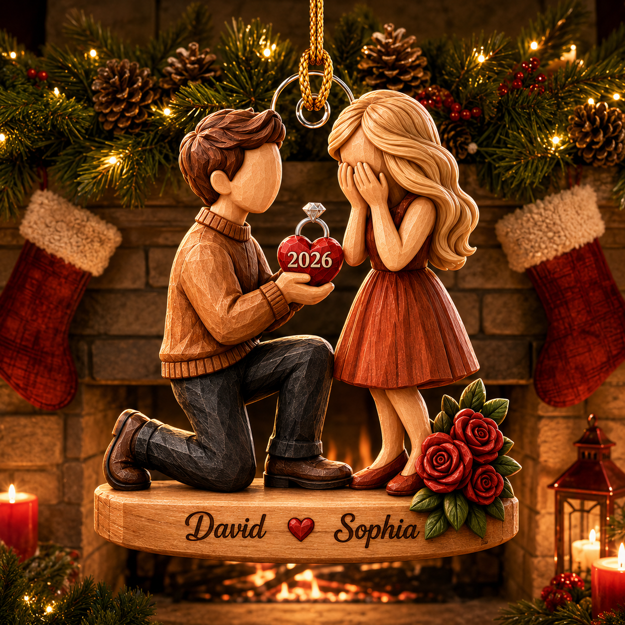 Couple Marriage Proposal Personalized 3D Acrylic Ornament with Names, Custom Engagement Keepsake, She Said Yes Gift for Newly Engaged Couples