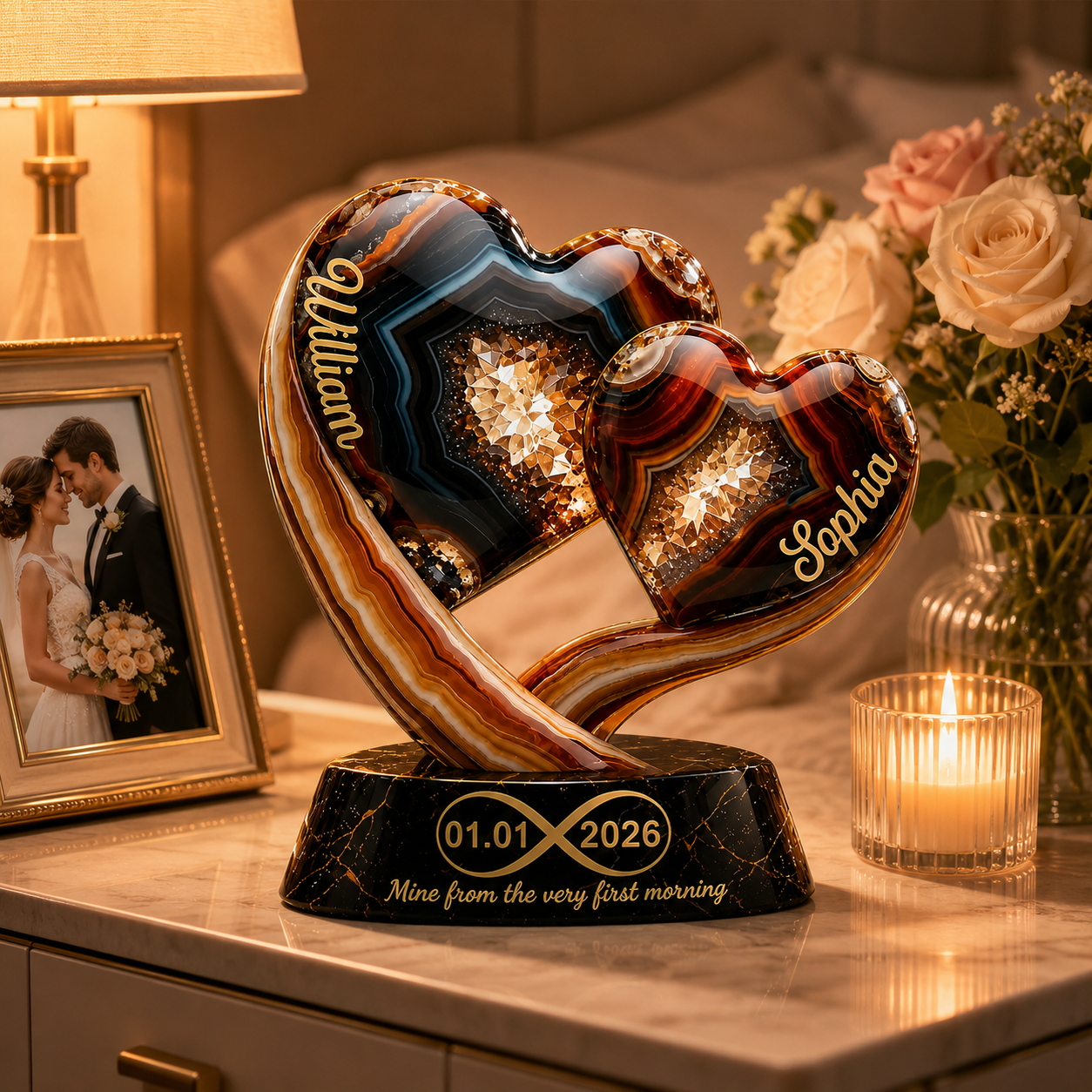 Personalized Two Heart Couple Acrylic Plaque 3D Effect with Names & Date, Custom Anniversary Gift for Husband Wife, Romantic Keepsake Decor