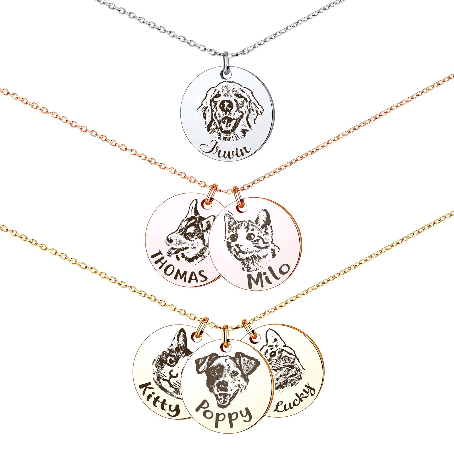 Personalisierte Tierporträt-Halskette, handgefertigtes Gedenkschmuckgeschenk, individuelle runde Scheiben-Foto-Gravur-Halskette für Tierliebhaber