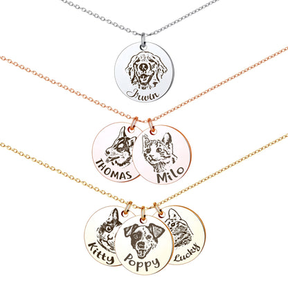 Personalisierte Tierporträt-Halskette, handgefertigtes Gedenkschmuckgeschenk, individuelle runde Scheiben-Foto-Gravur-Halskette für Tierliebhaber