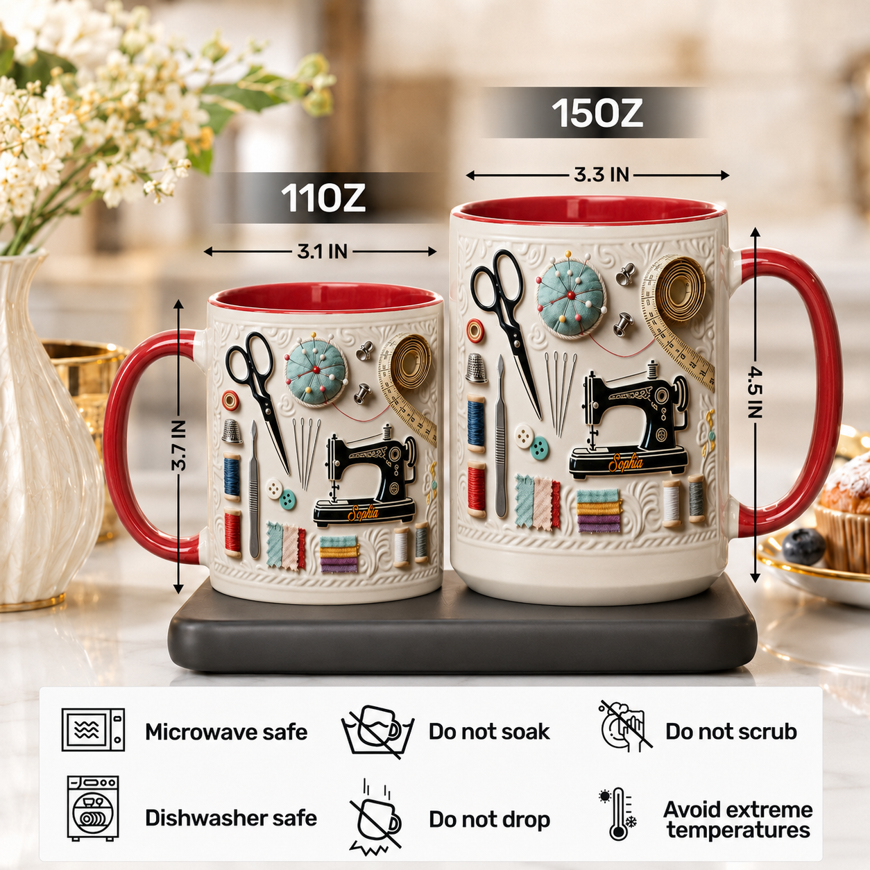 Personalisierte Akzenttasse „Love Sewing“ – Individuelles Namensgeschenk für Nähbegeisterte