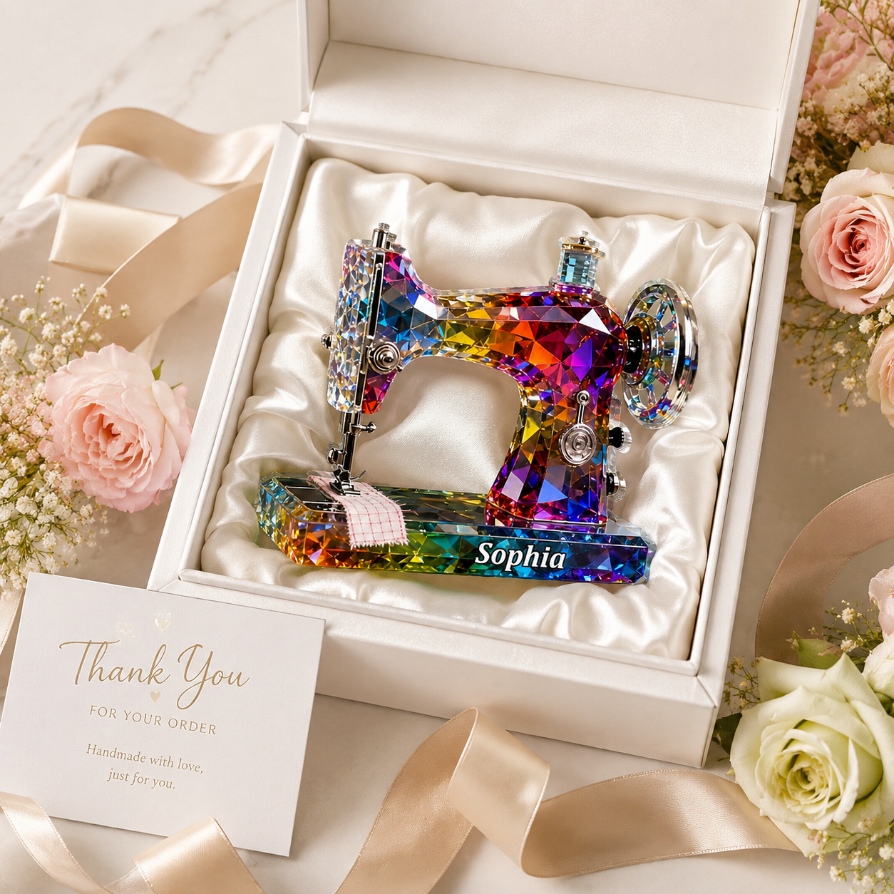 Stained Glass Sewing Machine Personalized 3D Effect Acrylic Plaque with Name, Custom Sewing Room Decor Gift for Quilters & Sewing Lovers