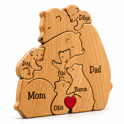 Personalisiertes Holzbärenfamilien-Puzzle, individuelles Namensgeschenk für die Familie