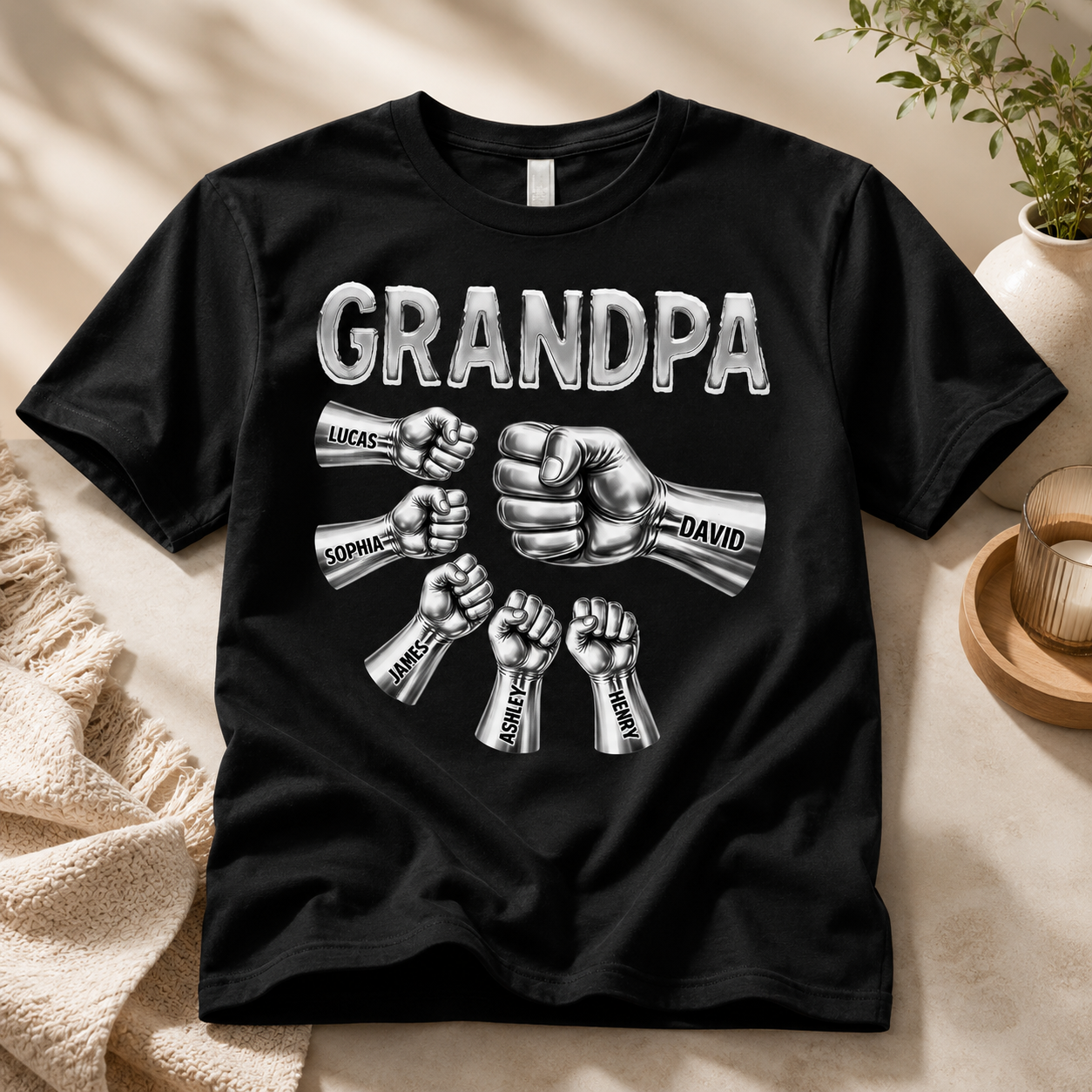 Grandpa Strong Fist Bump Shirt – Personalized Names Gift for Dad