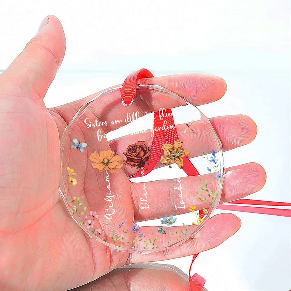 Personalized Sister Glass Christmas Ornament, Sisters Are Different Flowers From The Same Garden Keepsake, Gift for Sister Sibling Best Friend