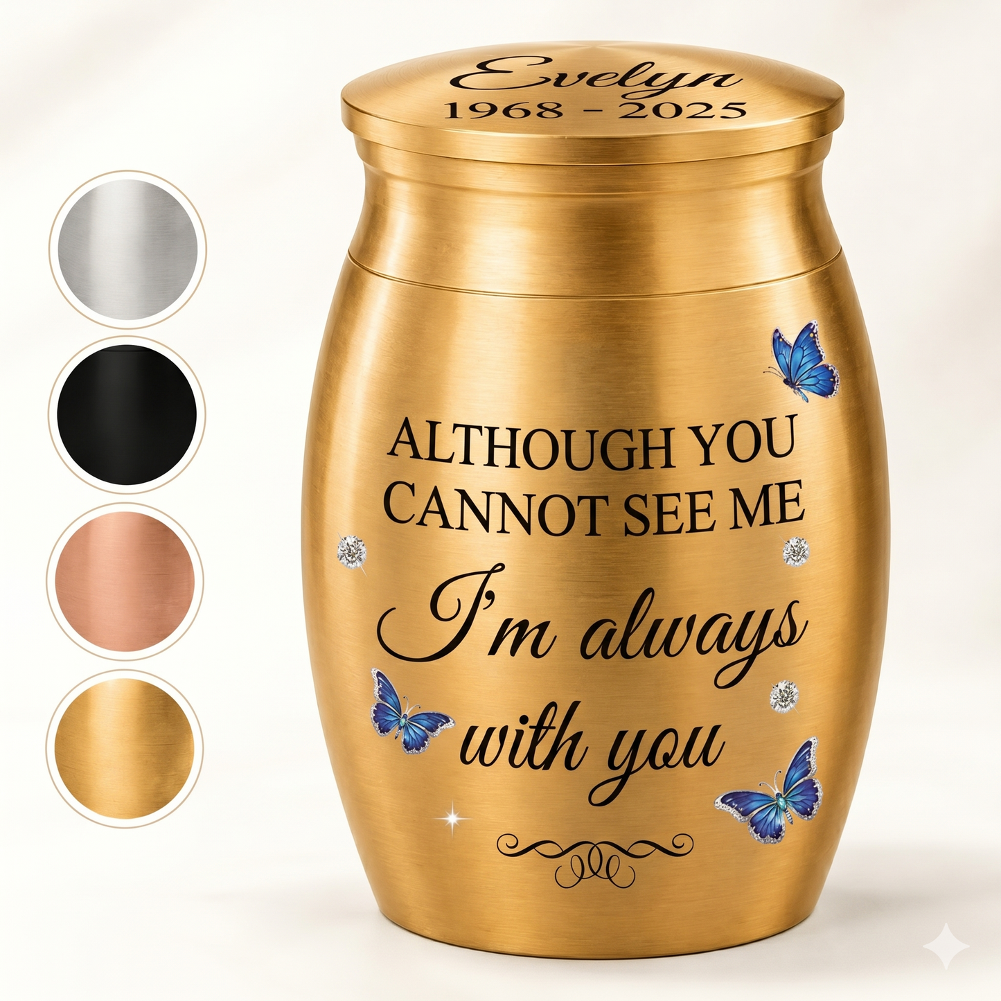 Personalized Memorial Mini Urn for Loss of Dad or Mom – I’m Always With You Keepsake Urn with Name & Year