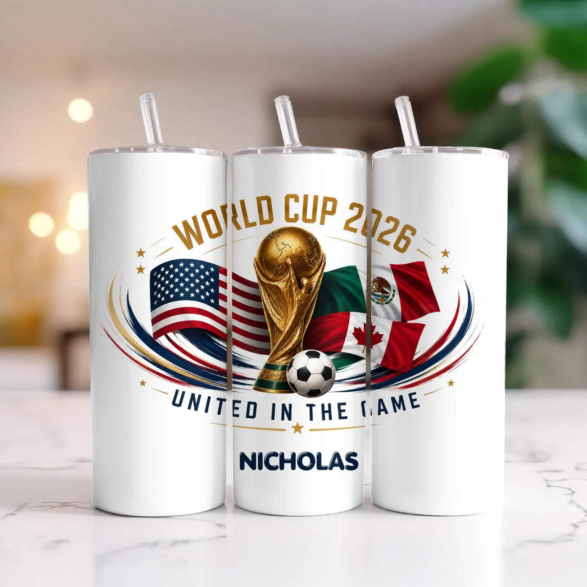 Personalized Soccer Tumbler with Name, Custom 20oz Stainless Steel Football Fan Travel Cup, 2026 Tournament Gift for Soccer Lover