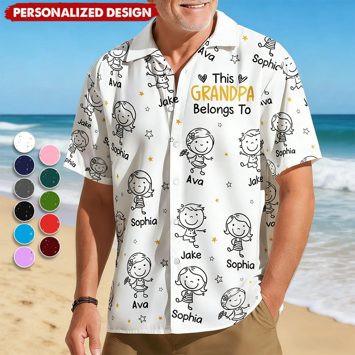 Personalized Doodle Grandpa Hawaiian Shirt, This Grandpa Belongs To Doodle Dog Lover Shirt, Custom Gift for Grandpa Dog Dad