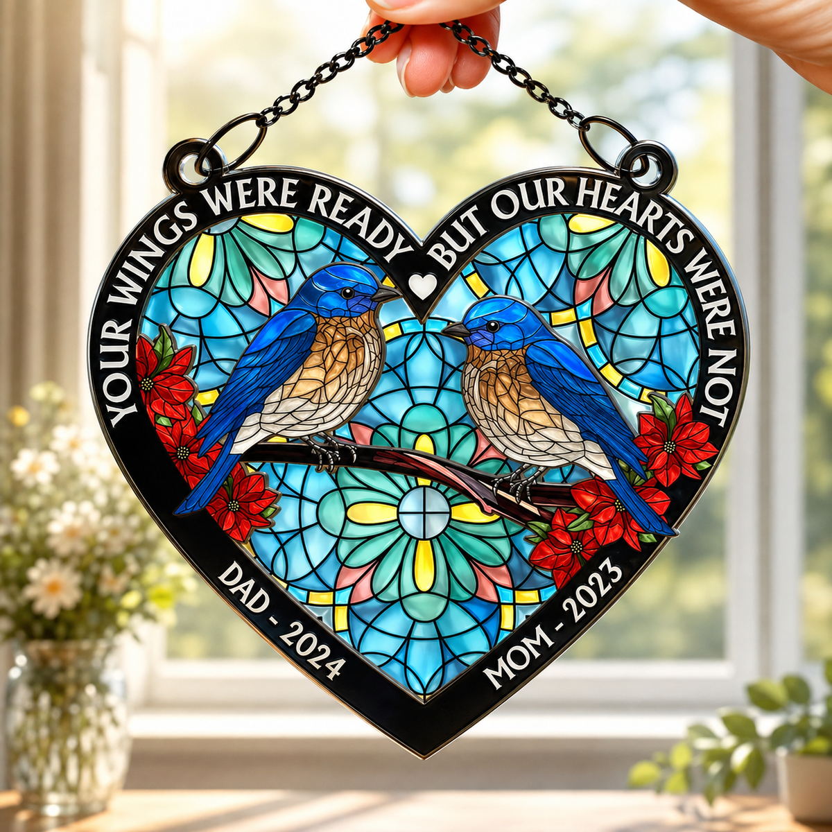 Those We Love Don't Go Away Memorial Suncatcher, Personalized Window Hanging Ornament, Sympathy Gift for Loss of Loved One