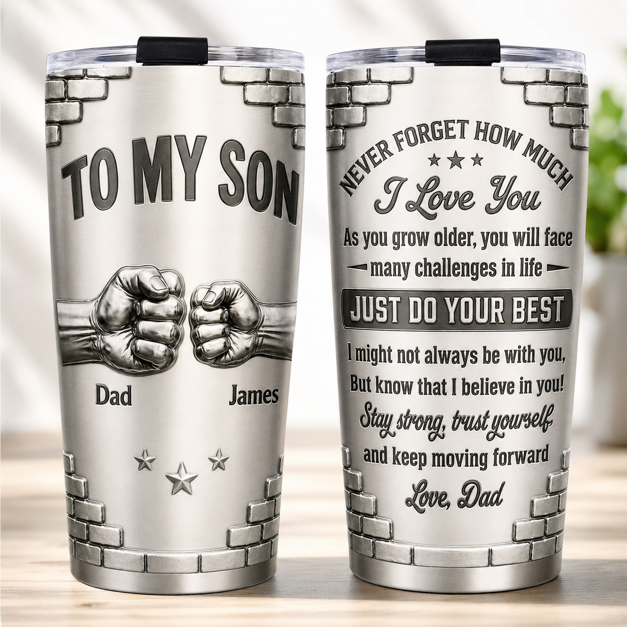 An meinen Sohn, ich glaube an dich, personalisierter 20oz Becher mit 3D-Effekt – Geschenk vom Papa