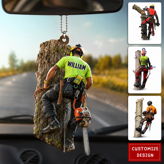 Personalized Arborist Car Hanging 3D Effect Ornament, Custom Tree Climber Car Charm, Acrylic Chainsaw Ornament, Gift for Arborist, Tree Service Worker Gift