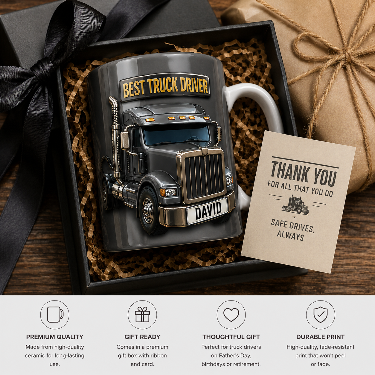 Personalized Best Truck Driver Coffee Mug 3D Effect with Custom Name, Ceramic Gift for Truck Driver, Trucker Coffee Cup, 11oz 15oz