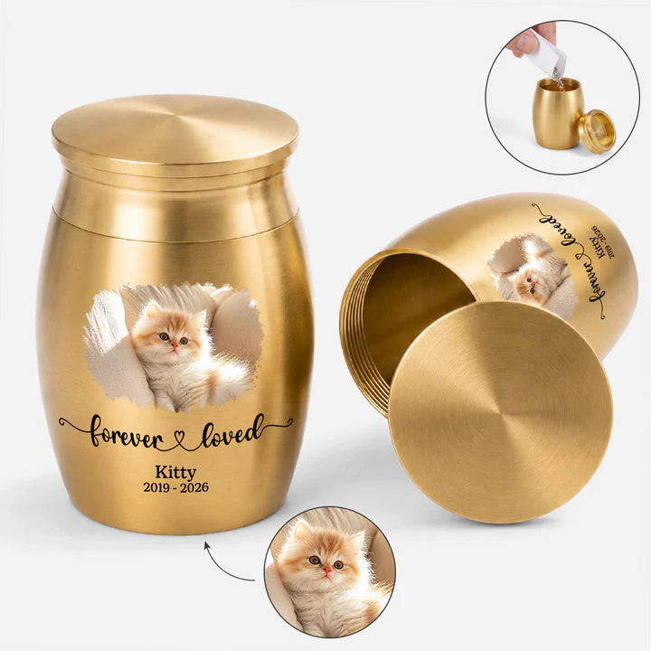 Forever Loved Photo Mini Urn - Personalized Memorial Gifts for Loss of Dog/Cat