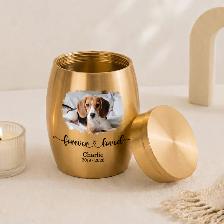 Forever Loved Photo Mini Urn - Personalized Memorial Gifts for Loss of Dog/Cat