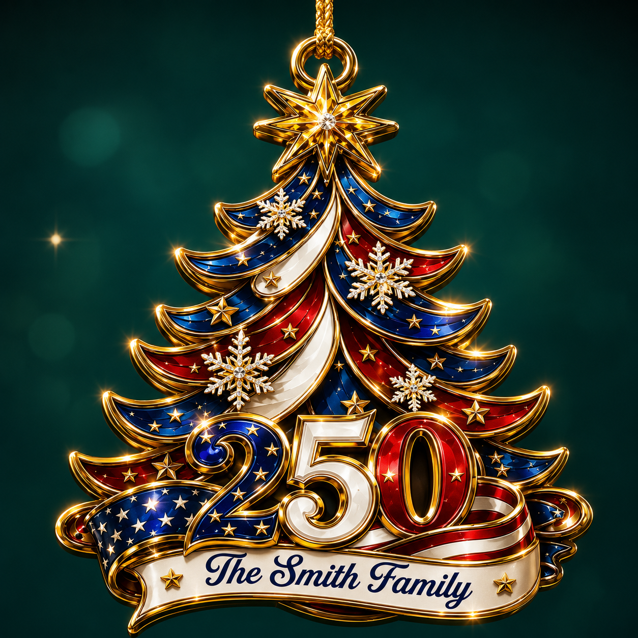 Personalized America 250 Christmas Ornament, Patriotic Acrylic Tree Ornament with Family Name, USA 250th Anniversary Keepsake, Custom Holiday Gift