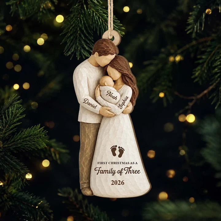 First Christmas as a Family with Baby 1 Layer Wood Ornament - Personalized Newborn Gifts