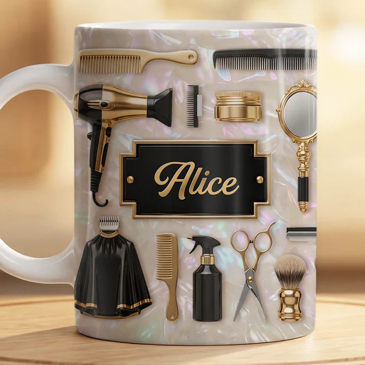 Taza Personalizada de Barbero/Peluquero con Nombre – Regalo con Efecto 3D