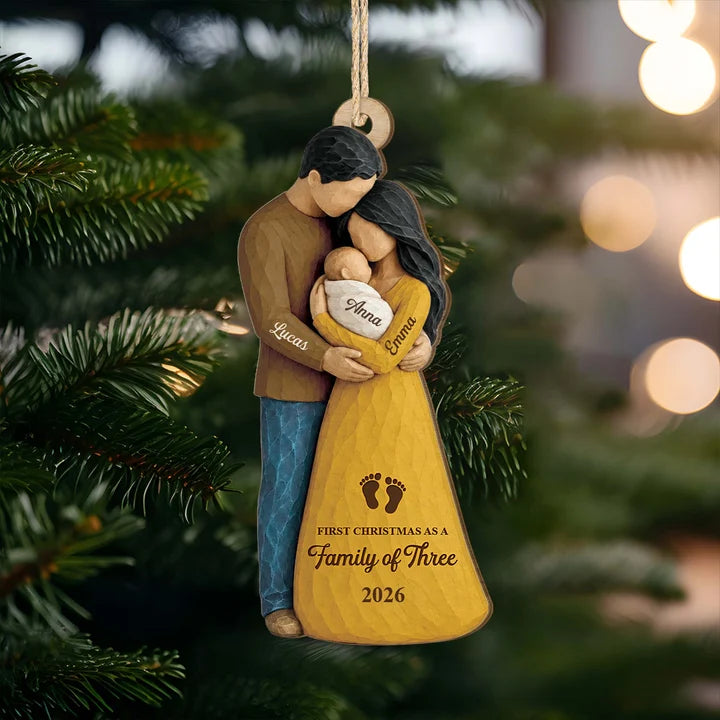 First Christmas as a Family with Baby 1 Layer Wood Ornament - Personalized Newborn Gifts