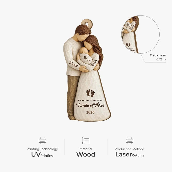 First Christmas as a Family with Baby 1 Layer Wood Ornament - Personalized Newborn Gifts