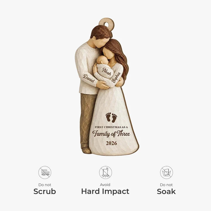 First Christmas as a Family with Baby 1 Layer Wood Ornament - Personalized Newborn Gifts
