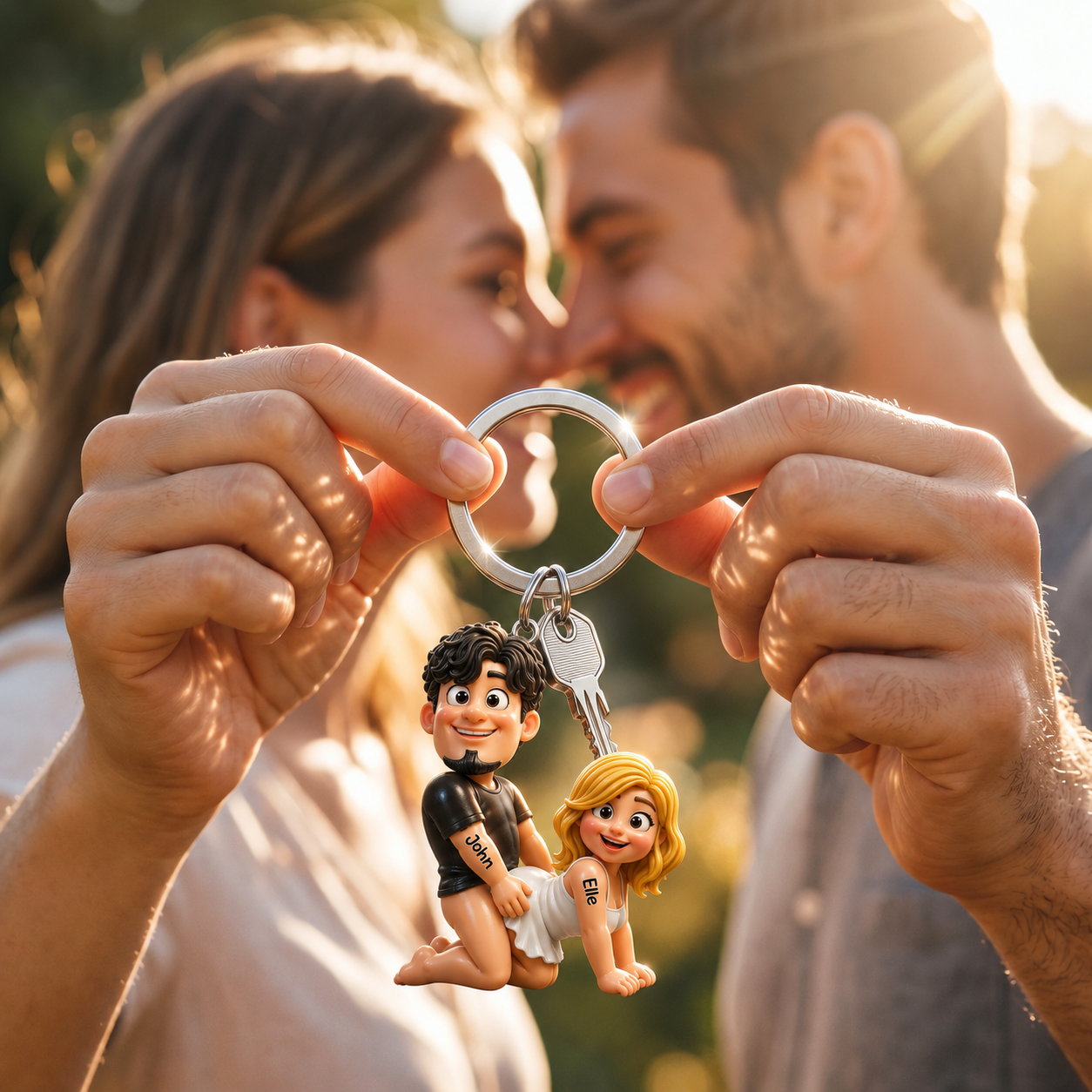 Naughty Personalized Couple Keychain 3D Effect – Custom Couple Keyring Gift for Boyfriend, Husband, Wife, Girlfriend, Anniversary Keepsake
