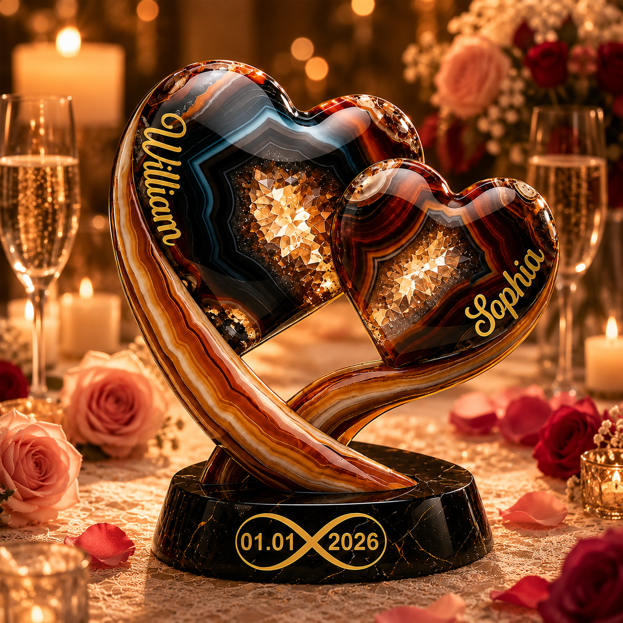 Personalized Two Heart Couple Acrylic Plaque 3D Effect with Names & Date, Custom Anniversary Gift for Husband Wife, Romantic Keepsake Decor