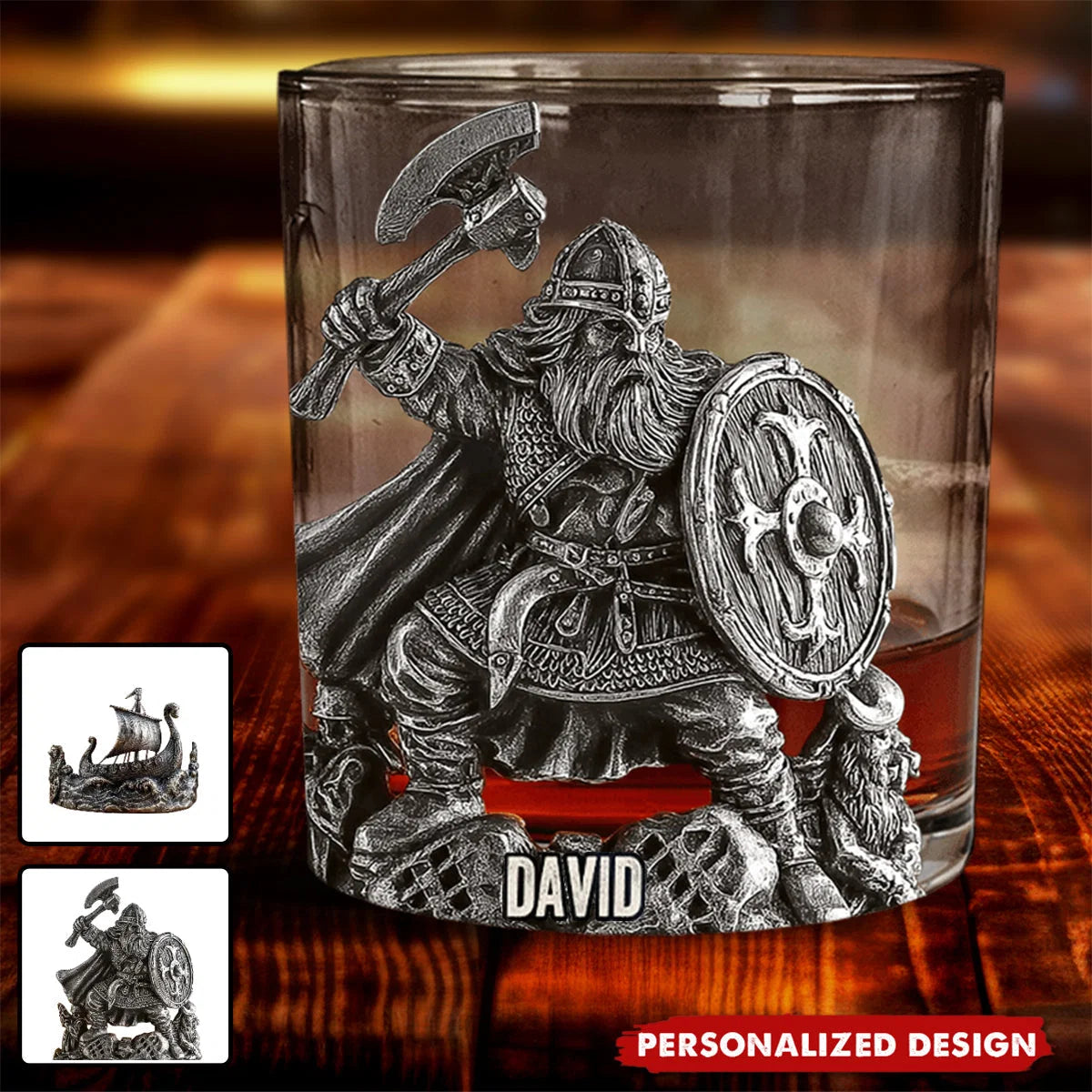 Personalized Viking Whiskey Glass 3D Effect with Name, Custom Norse Warrior 11 oz Rocks Glass, Viking Gift for Dad Husband Boyfriend