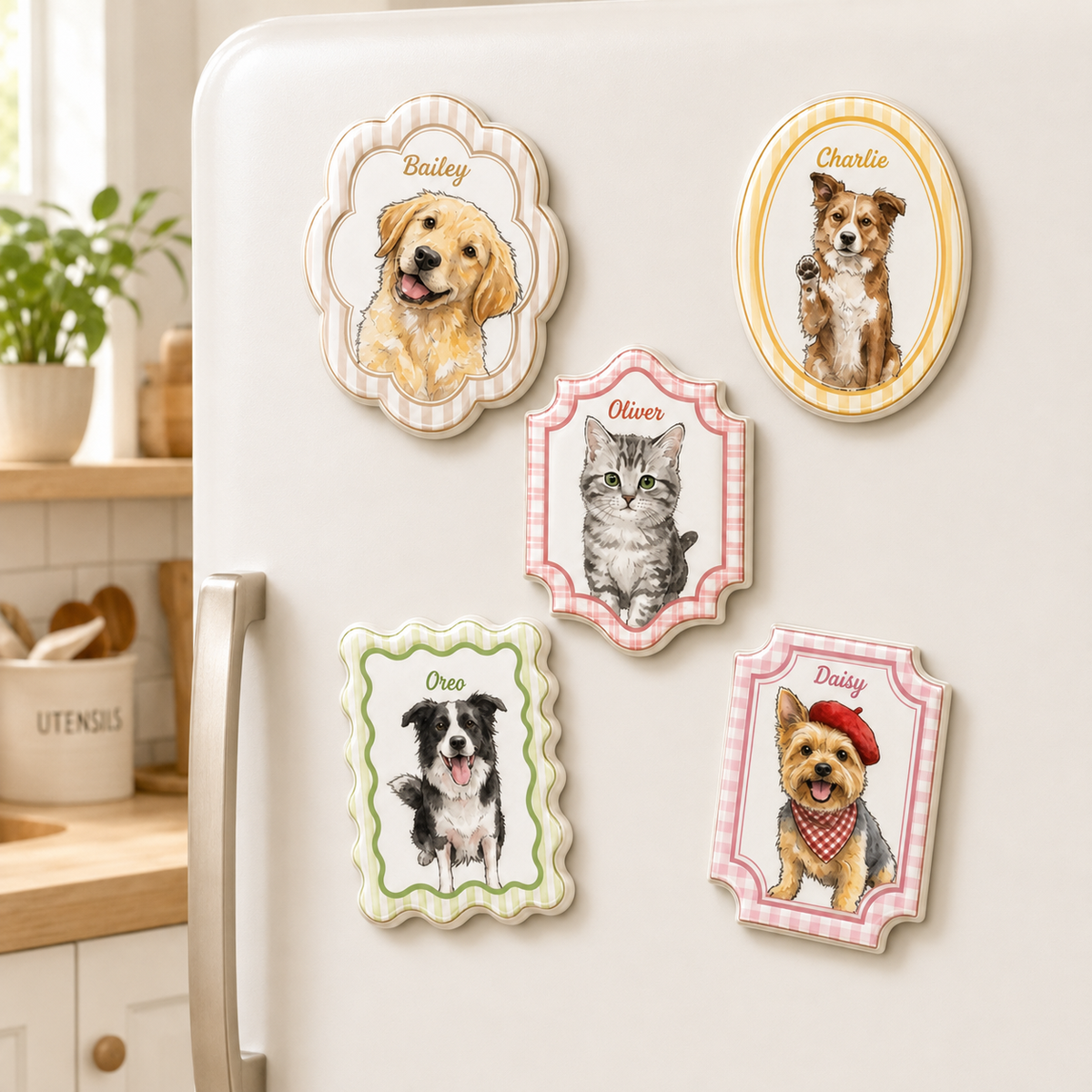 Custom Pet Portrait Watercolor Magnet, Personalized Dog & Cat Fridge Magnet, Custom Pet Memorial Gift