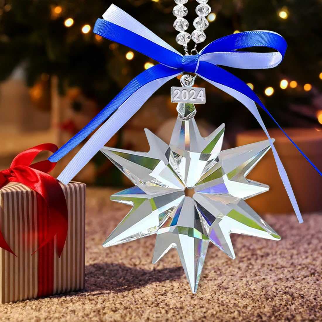 2024 Annual Christmas Ornaments Crystal Snowflake Star, Sparkly Crystal Ornament for Christmas Tree, Beautiful Ornaments for Women Girls